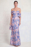 Floral Navy Green Mermaid Long Mother of the Bride Dress