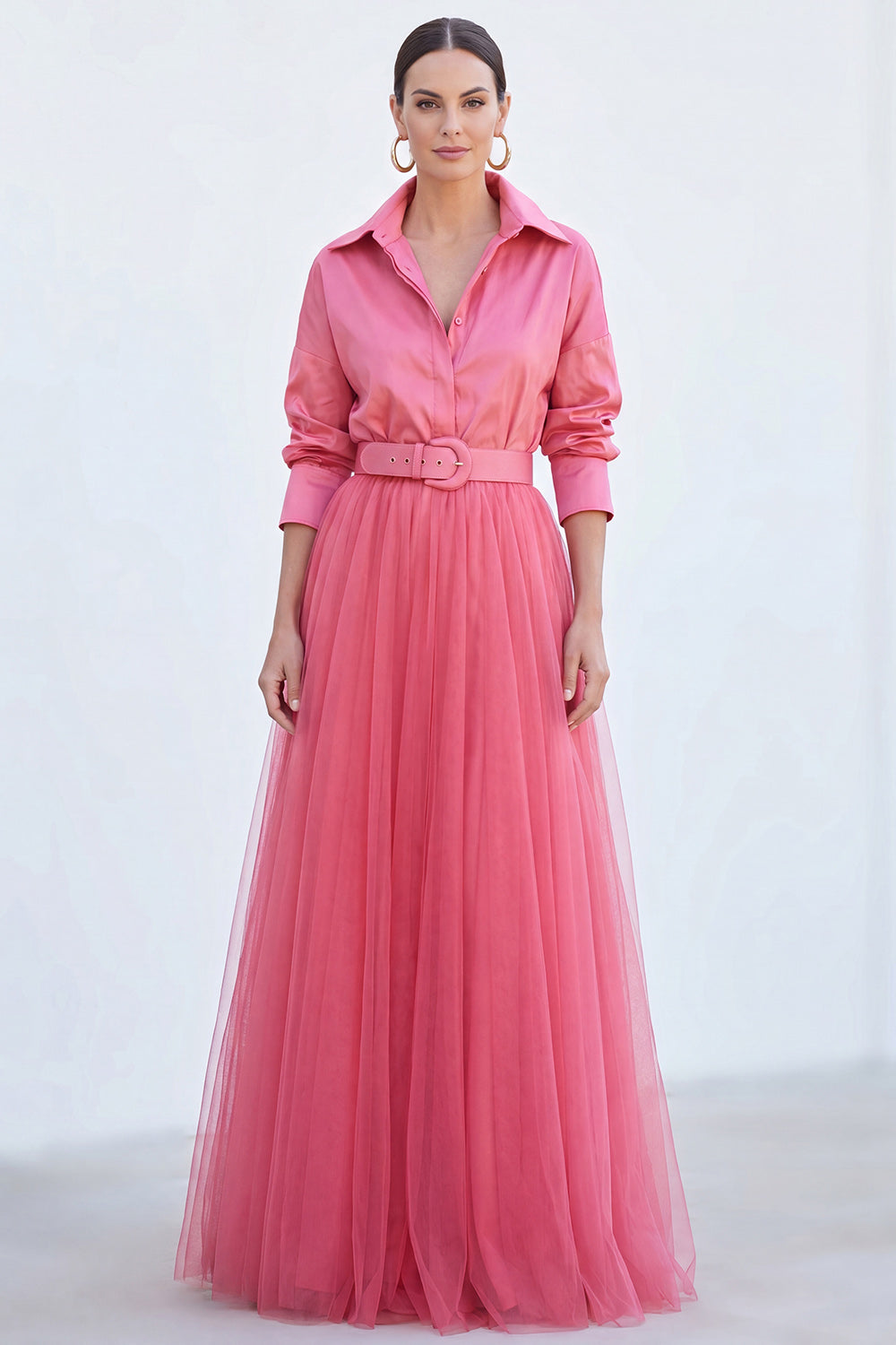 Grey Blue Tulle A Line Long Sleeves Mother of the Bride Dress with Belt
