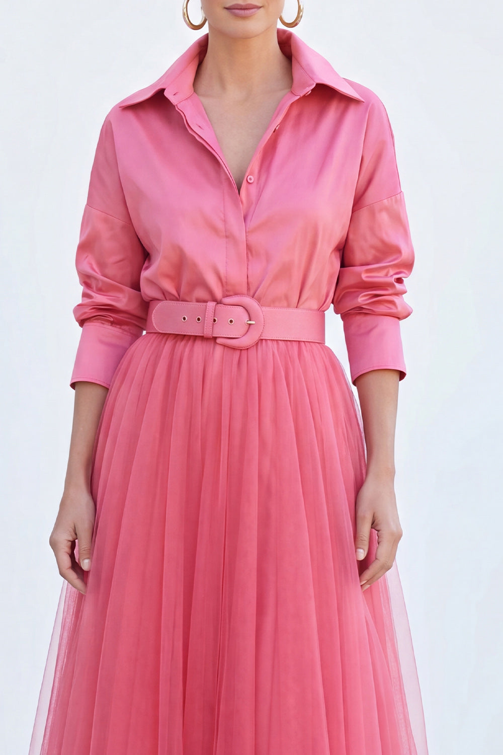 Grey Blue Tulle A Line Long Sleeves Mother of the Bride Dress with Belt