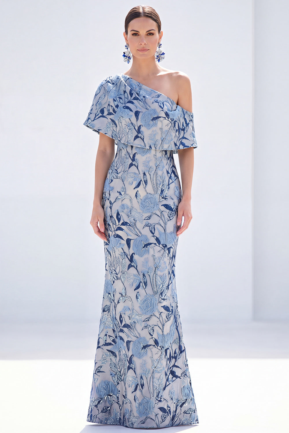 Yellow Floral One Shoulder Mermaid Long Mother of the Bride Dress