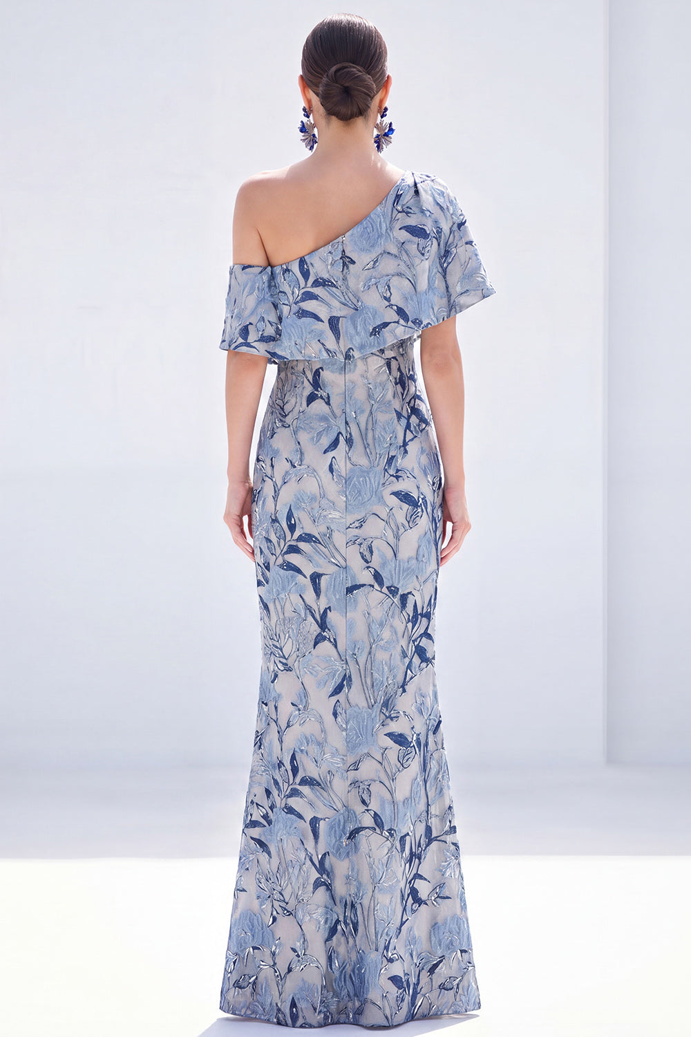 Yellow Floral One Shoulder Mermaid Long Mother of the Bride Dress