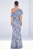 Yellow Floral One Shoulder Mermaid Long Mother of the Bride Dress