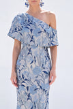 Yellow Floral One Shoulder Mermaid Long Mother of the Bride Dress