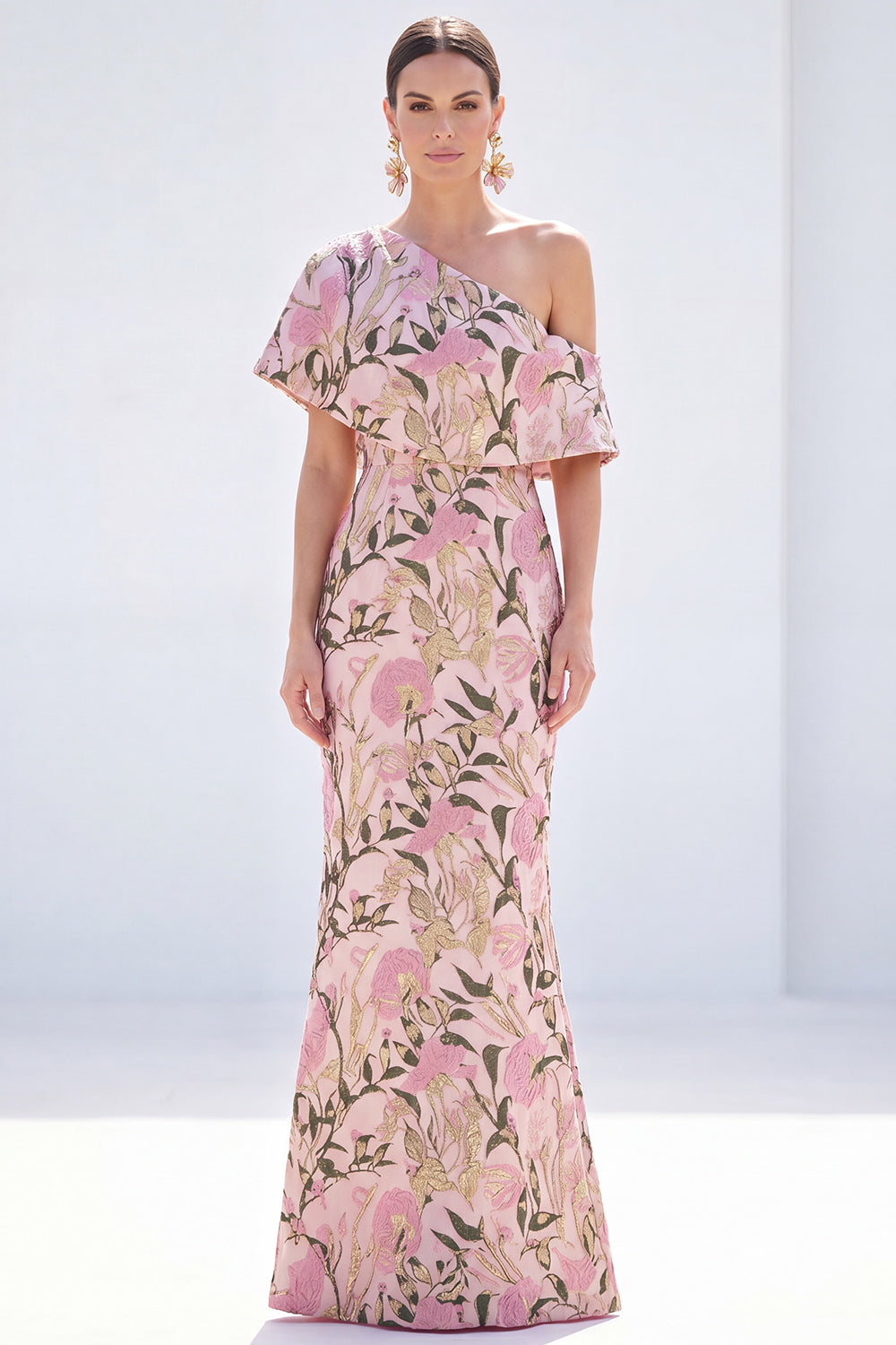 Yellow Floral One Shoulder Mermaid Long Mother of the Bride Dress