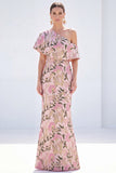 Yellow Floral One Shoulder Mermaid Long Mother of the Bride Dress