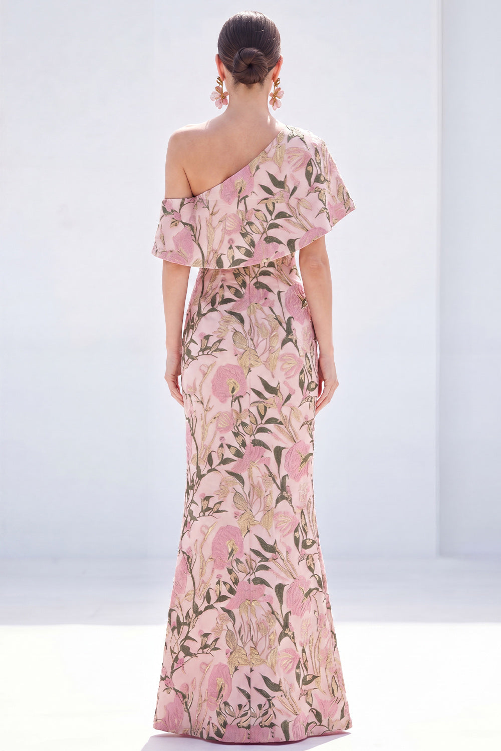 Yellow Floral One Shoulder Mermaid Long Mother of the Bride Dress