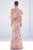 Yellow Floral One Shoulder Mermaid Long Mother of the Bride Dress
