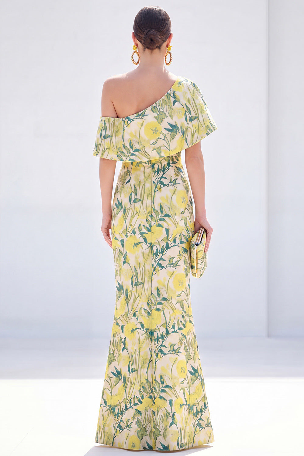 Yellow Floral One Shoulder Mermaid Long Mother of the Bride Dress