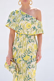 Yellow Floral One Shoulder Mermaid Long Mother of the Bride Dress