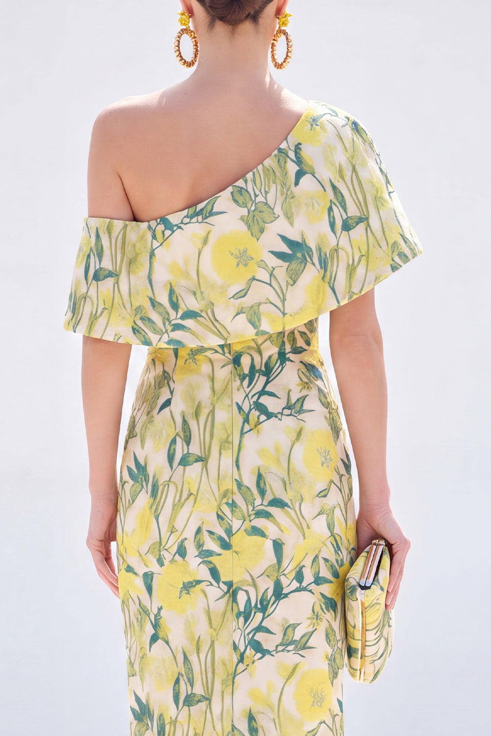Yellow Floral One Shoulder Mermaid Long Mother of the Bride Dress