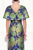 Floral Pink Blue V-Neck Long Mother of the Bride Dress with Sleeves
