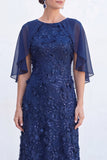 Sparkly Floral Green Boat Neck Long Mother of the Bride Dress with Cape