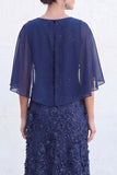 Sparkly Floral Green Boat Neck Long Mother of the Bride Dress with Cape