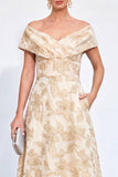 Jacquard Golden Off The Shoulder Long Mother of the Bride Dress with Pockets