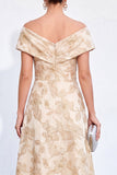 Jacquard Golden Off The Shoulder Long Mother of the Bride Dress with Pockets