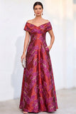 Jacquard Golden Off The Shoulder Long Mother of the Bride Dress with Pockets