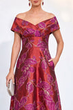 Jacquard Golden Off The Shoulder Long Mother of the Bride Dress with Pockets