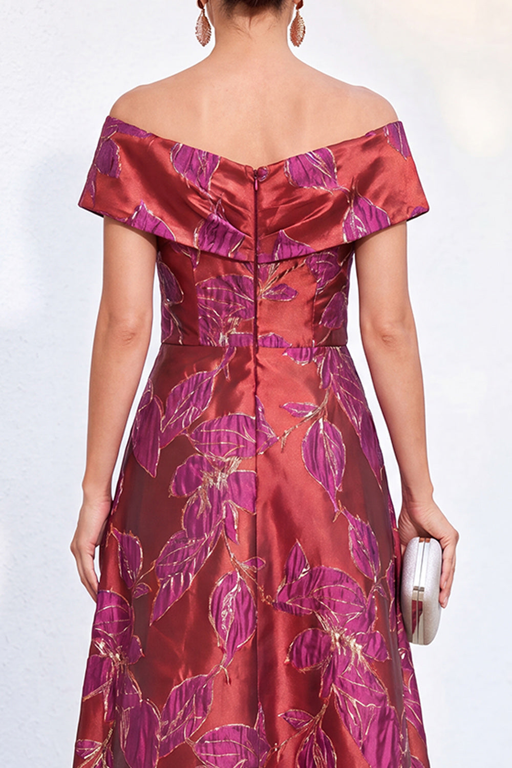 Jacquard Golden Off The Shoulder Long Mother of the Bride Dress with Pockets