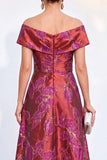 Jacquard Golden Off The Shoulder Long Mother of the Bride Dress with Pockets