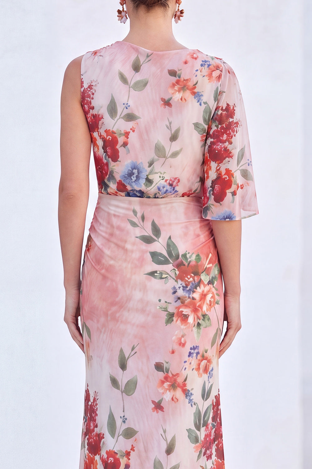 Blue Flower Boat Neck Mermaid Long Mother of the Bride Dress with Sleeve