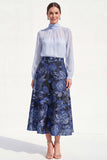 High Neck Purple Floral A Line Long Mother of the Bride Dress with Sleeves