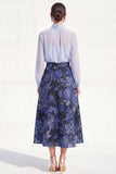 High Neck Purple Floral A Line Long Mother of the Bride Dress with Sleeves
