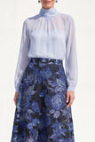 High Neck Purple Floral A Line Long Mother of the Bride Dress with Sleeves