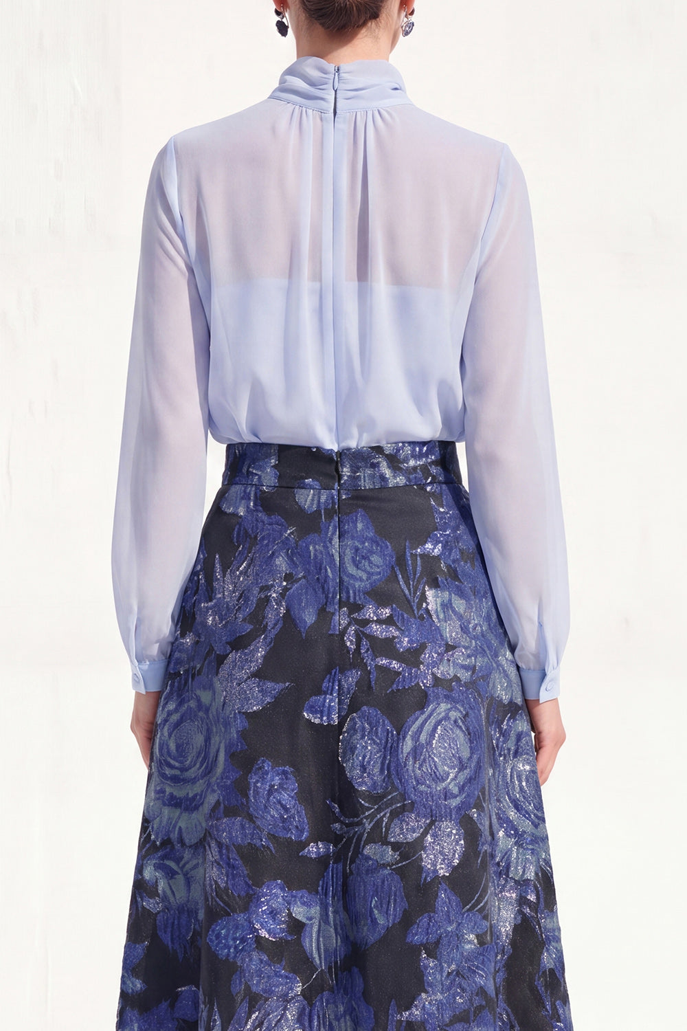 High Neck Purple Floral A Line Long Mother of the Bride Dress with Sleeves