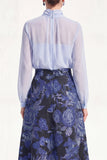 High Neck Purple Floral A Line Long Mother of the Bride Dress with Sleeves
