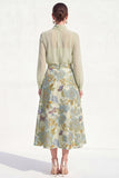 High Neck Purple Floral A Line Long Mother of the Bride Dress with Sleeves