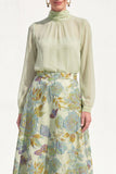 High Neck Purple Floral A Line Long Mother of the Bride Dress with Sleeves