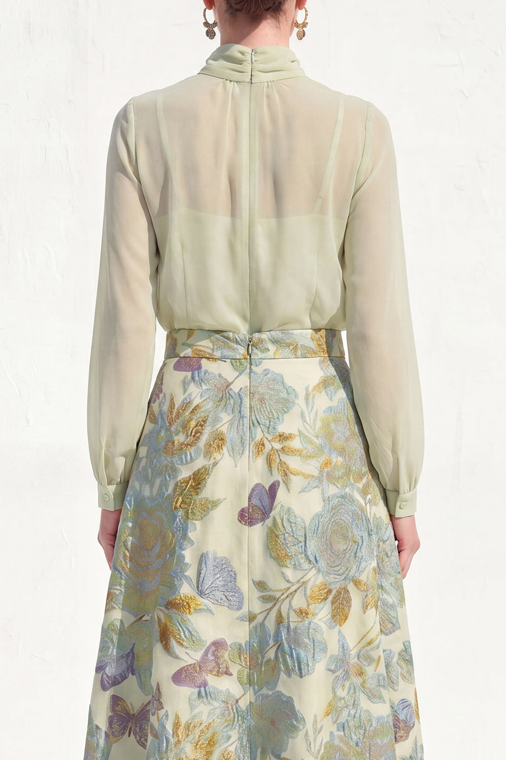 High Neck Purple Floral A Line Long Mother of the Bride Dress with Sleeves
