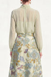High Neck Purple Floral A Line Long Mother of the Bride Dress with Sleeves