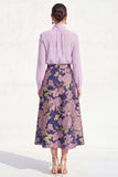High Neck Purple Floral A Line Long Mother of the Bride Dress with Sleeves