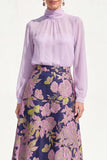 High Neck Purple Floral A Line Long Mother of the Bride Dress with Sleeves