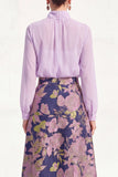 High Neck Purple Floral A Line Long Mother of the Bride Dress with Sleeves
