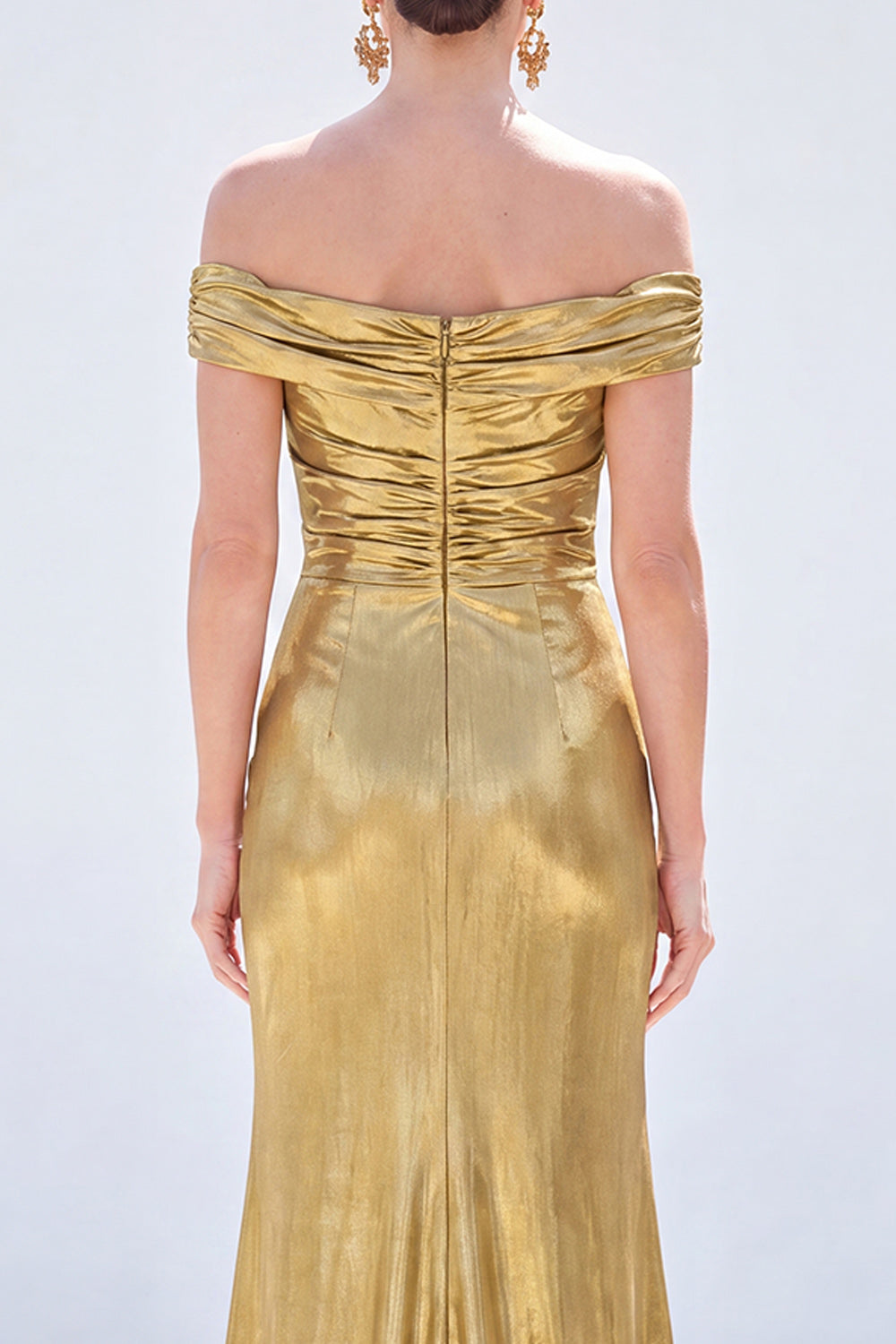 Dark Green Metallic Mermaid Ruched Long Mother of the Bride Dress with Slit