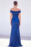 Dark Green Metallic Mermaid Ruched Long Mother of the Bride Dress with Slit