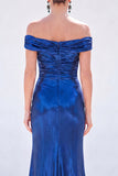 Dark Green Metallic Mermaid Ruched Long Mother of the Bride Dress with Slit