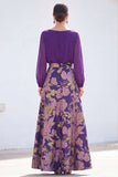 Boat Neck Green Floral A Line Long Mother of the Bride Dress with Sleeves
