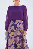 Boat Neck Green Floral A Line Long Mother of the Bride Dress with Sleeves