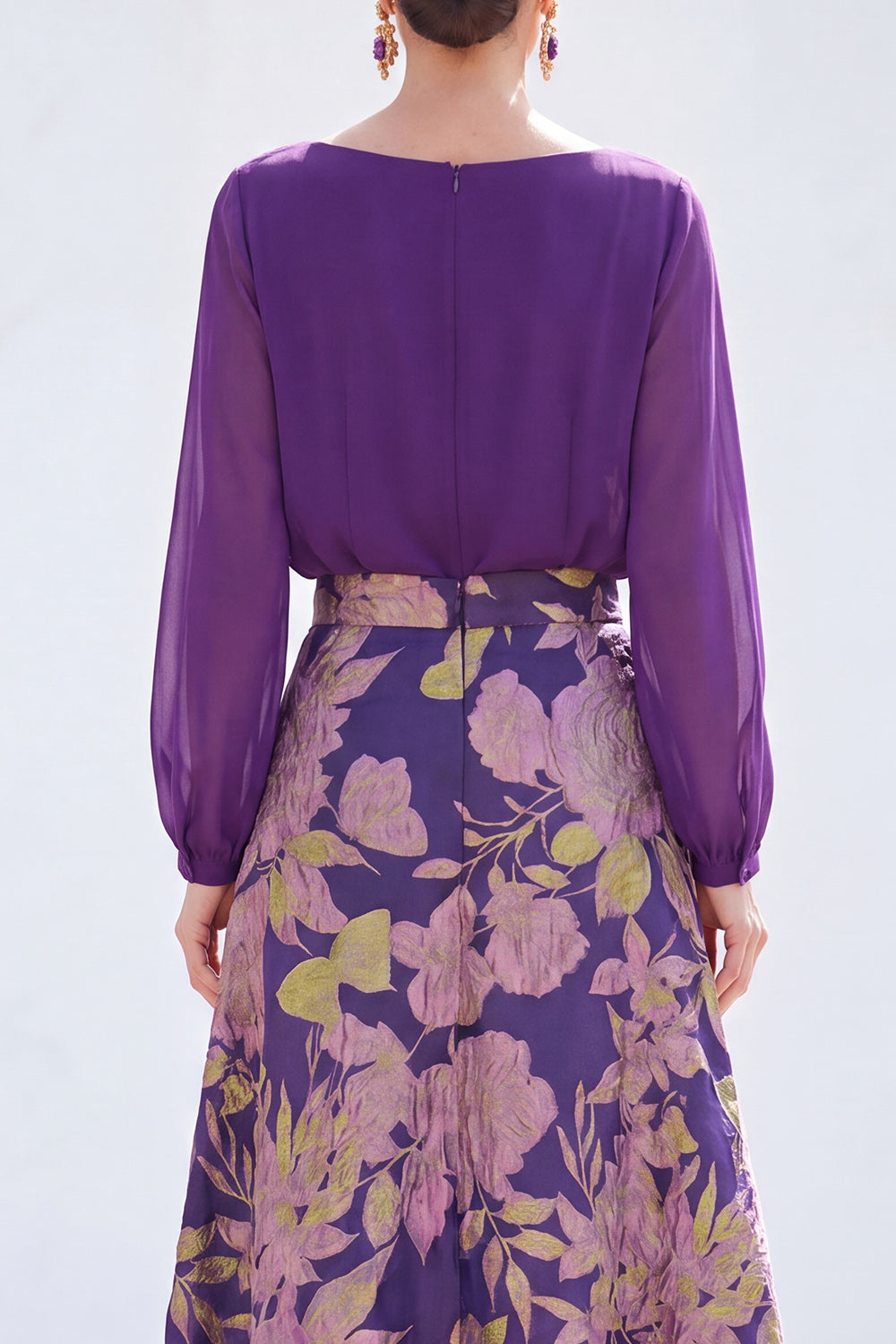 Boat Neck Green Floral A Line Long Mother of the Bride Dress with Sleeves