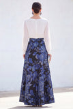Boat Neck Green Floral A Line Long Mother of the Bride Dress with Sleeves