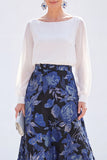 Boat Neck Green Floral A Line Long Mother of the Bride Dress with Sleeves