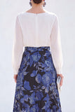Boat Neck Green Floral A Line Long Mother of the Bride Dress with Sleeves