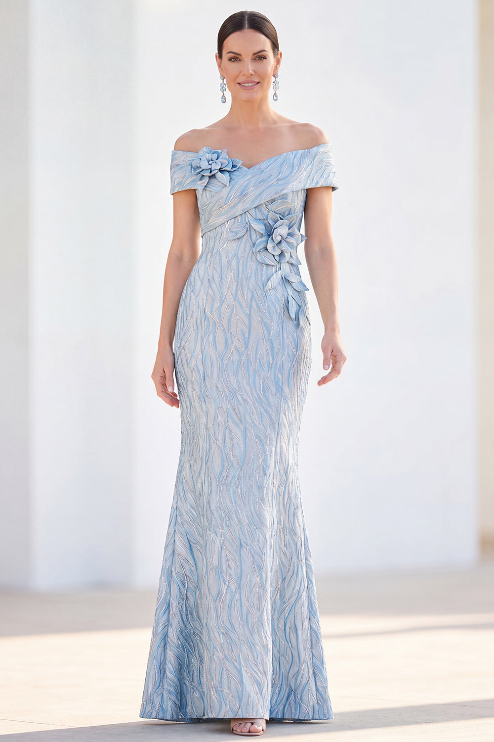 Sparkly Royal Blue Sequin Mermaid Long Monther of the Bride Dress with 3D Flowers