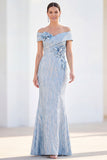 Sparkly Royal Blue Sequin Mermaid Long Monther of the Bride Dress with 3D Flowers