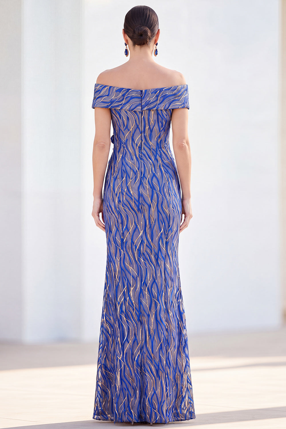 Sparkly Royal Blue Sequin Mermaid Long Monther of the Bride Dress with 3D Flowers