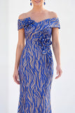 Sparkly Royal Blue Sequin Mermaid Long Monther of the Bride Dress with 3D Flowers