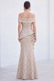 Green Off The Shoulder Mermaid Long Mother of the Bride Dress with 3D Flowers